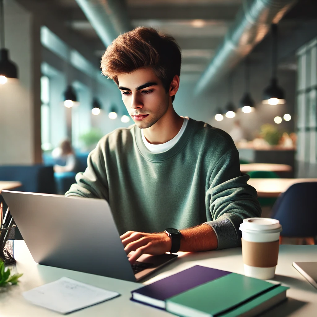 Student studying on a laptop